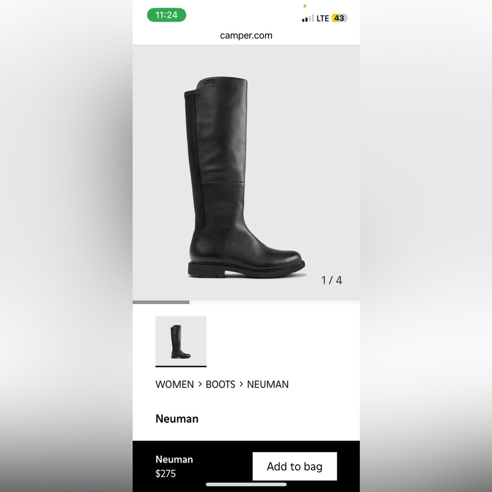 Camper Women’s Neuman, Black Knee High Boots, Size 8 M